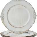 MAONAME Antique White Charger Plates, Round Antique Plate Chargers for Dinner Plate, 13" Plastic Charger for Plates, Wedding Table Setting, Set of 6