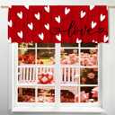 Valentine's Day Valance for Windows, Small Love Kitchen Decor Valance Curtain Rod Pocket Classic Country Farmhouse, Valentines Red Love Decorations 18x54 Inch Window Treatment for Bathroom Living Room