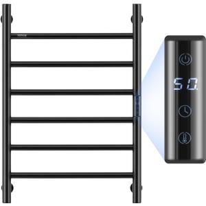 VEVOR 6 Bars Towel Warmer Rack, Wall Mounted Heated Towel Rack for Bathroom, IPX5 Waterpoof Towel Heater Rack with Timer & LED Display Screen, 5 Levels Adjustable Temperature Towel Heater, Black