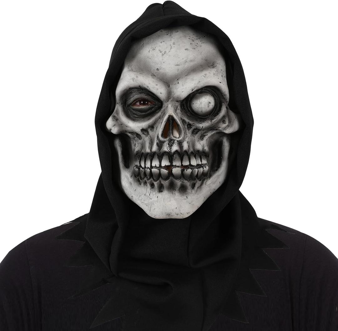 Skull Mask Scary One-Eyed Skeleton Ghost Face Creepy Full Head Latex Demon Mask Realistic Halloween Cosplay Props