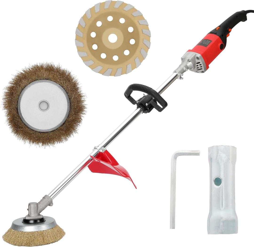 Electric Concrete Grinder Machine & Polisher, 6-Speed 110V Heavy Duty Floor Grinder for Concrete, Cement & Wall Grinding, Rust & Coating Removal, 180mm Diamond Disc & 200mm Wire Brush