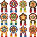 24Pcs Philippine Christmas Tree Ornaments,Traditional Capiz Star Parol Lantern Wooden Hanging Decor for Home Window Filipino Holiday Xmas Tree Decorations