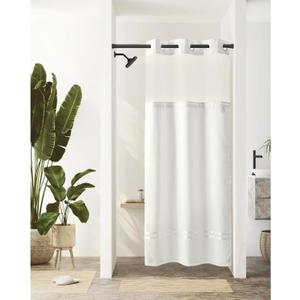 River Dream Stall Shower Curtain with Snap in Liner,No Hooks Needed Shower Curtain for Bathroom,Hotel Grade,Machine Washable,36" W74" H,White,with White Stripe and Magnets