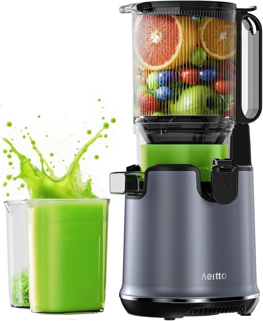 Aeitto Juicer Machines, 5.3" Extra Wide Mouth, Cold Press Juicer, Easy to Clean, Fit Whole Vegetables & Fruits, Professional Juice Extractor Machine,Self Feeding, High Juice Yield