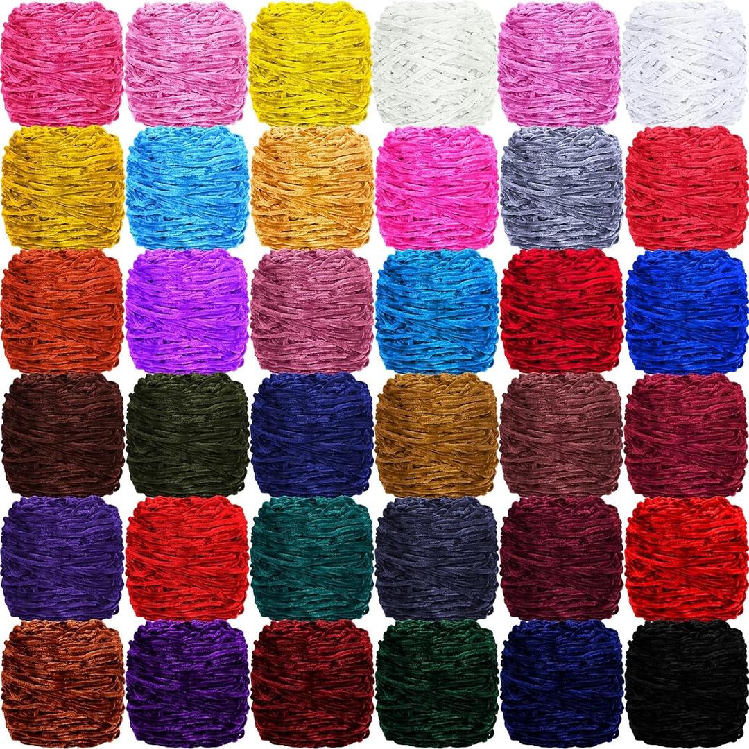 Timgle 36 Pack Soft Chenille Yarn 7884 Yards Velvet Yarn for Crocheting Knitting, Handcrafts Weaving Chunky Chenille Yarn Gifts for Christmas Blankets Clothes Knitting Creations 36 x 100 g, 36 Colors