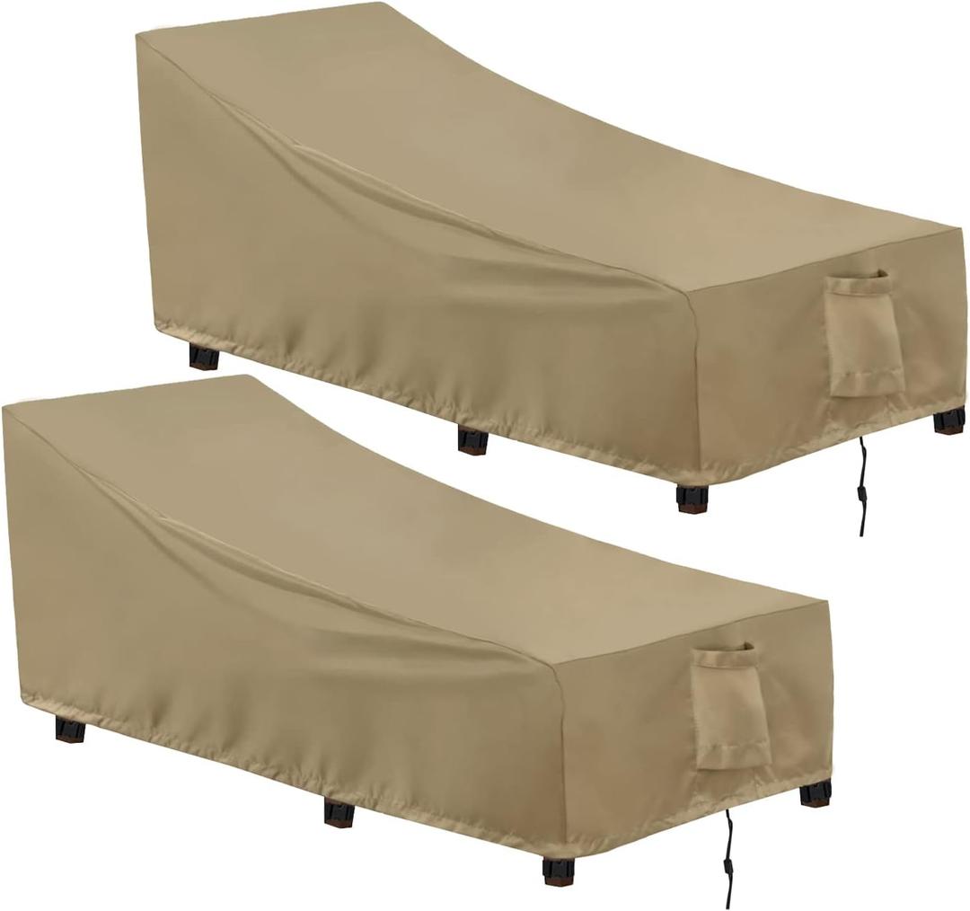 OutdoorLines Outdoor Waterproof Patio Chaise Lounge Chair Cover - UV Resistant Lounger Covers Heavy Duty Weatherproof Patio Sofa Furniture Covers, 2 Packs, 78Wx35.5Dx33H Inches, Camel