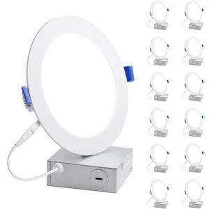 Lepro 12 Pack 6 Inch Canless LED Recessed Light,Dimmable Retrofit Ultra-Thin Ceiling Light with Junction Box,5000 Kelvin Daylight Wafer Lights 12 watt 1050 Lumen, ETL,FCC & Energy Star Certified