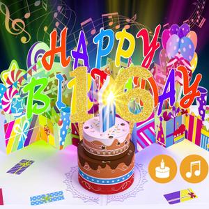Gumry Sweet 16 Musical 3D Birthday Card, Blowable Musical Birthday PopUp Card with Colorful Light Candle Song, Happy 16th Birthday Gifts Decorations for 16 Years Old Girls Boys Son Daughter