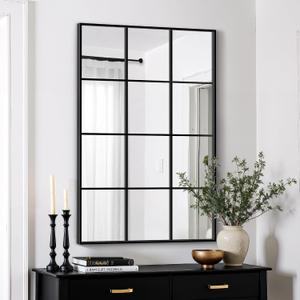 Window Pane Mirror for Wall Decor, 30" x 40" Decorative Mirror, Black