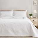 Exclusivo Mezcla King Size Quilt Bedding Set, Lightweight White Quilts King Size for All Seasons, Soft Microfiber Bedspreads Coverlets Bed Cover with Leaf Pattern, 3 Piece