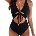 Blooming Jelly Womens Sexy One Piece Swimsuit Cut Out Slimming Bathing Suit V Neck Crisscross Back Swimwear (Small, Black)