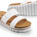 DREAM PAIRS Women's Platform Wedge Sandals with Arch Support, Comfortable Beach Slip-on Flat Sandals, Casual 2-Strap Cork Cushion Slides for Women, Size 6.5