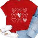 Valentines Shirt for Women Romantic Love Heart Bow T-Shirts Valentine Day Lover Tee Tops (S)