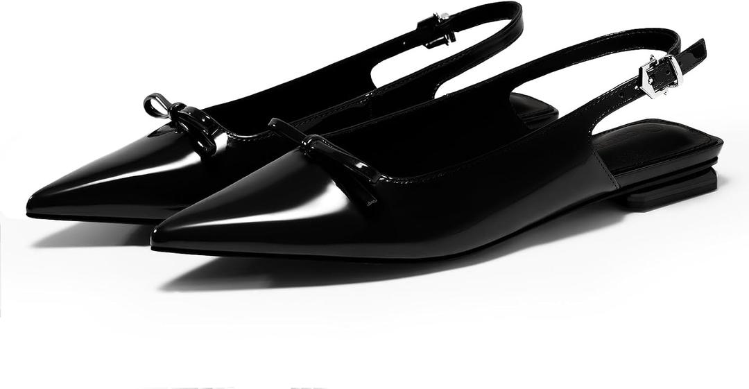 Coutgo Womens Slingback Flats Bow Slip on Dress Shoes Buckle Comfortable Ballet Flats Pointed Toe Flat Party Work Shoes, 6.5