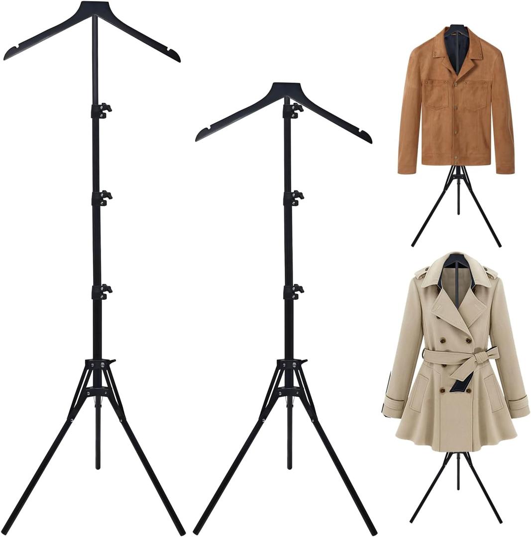 2 Pack Adjustable Shirt Display Stand 32-63 Inch, Foldable Metal Mannequin Torso Rack w Sturdy Tripod Base for Dress, Garment,Jacket Coat Portable Display for Retail Store,Vendors,Trade Shows,Home