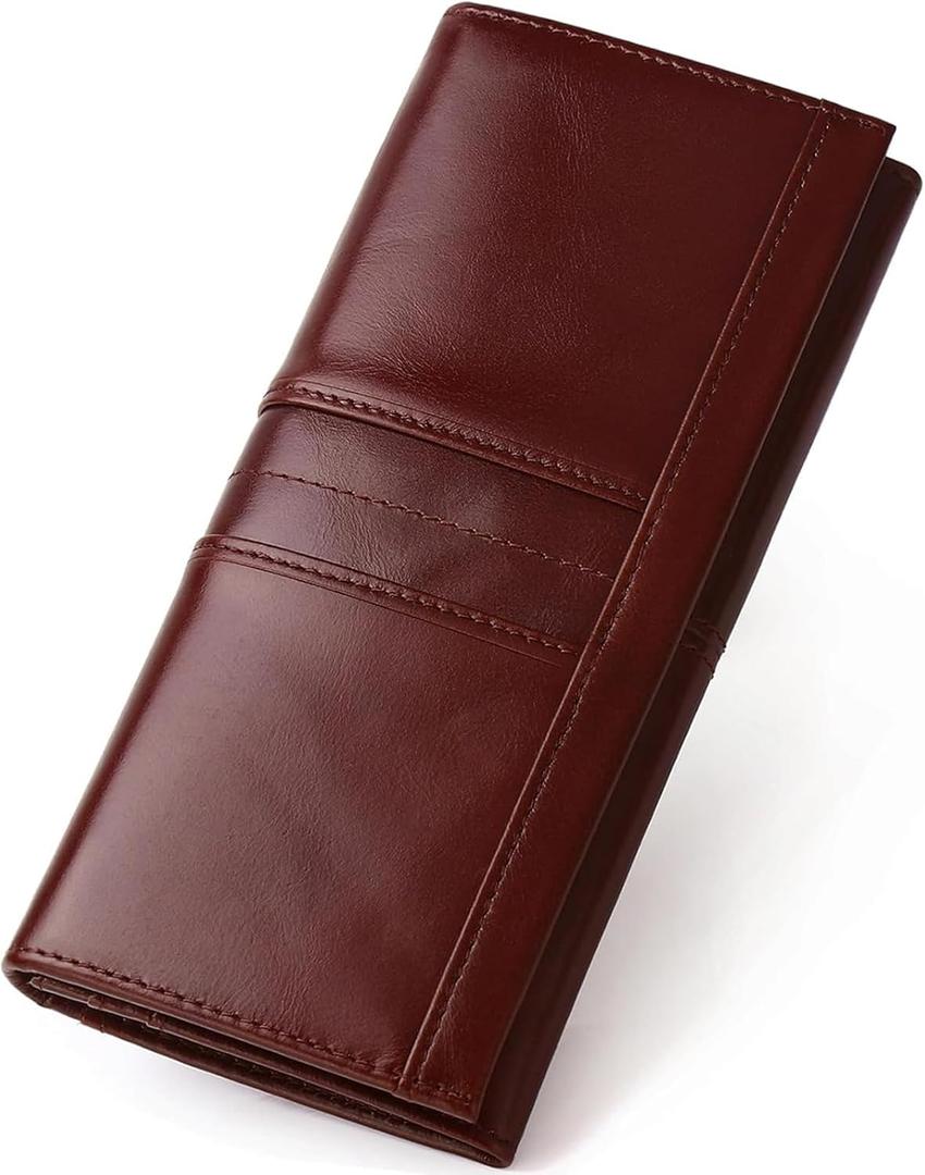 RFID Blocking Wallets for Women Leather Long Ladies Wallet Bifold Womens Wallet with Coin Pocket ID Window,Coffee
