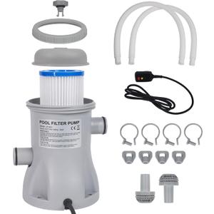 Filter Pump for Above Ground Pools, 330 GPH Filter for Inflatbale Pool, Flow Rate Pool Filter for Inflatable Swimming Pool Crystal Clear Filter Pump with 2 Filter Cartridges