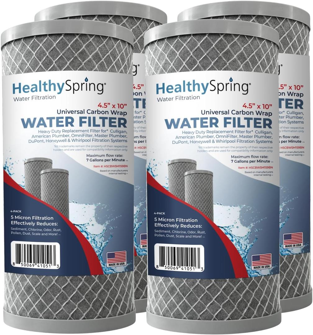 American Made, Healthy Spring 5 Microns Whole House Carbon Filter Compatible with Dupont WFHDC8001,EP Series,EPM Series,NCP-BB-10, GE FXHTC, GXWH40L, GXWH35F, GNWH38S, CTO10BB, AO-WH-PREL-RCP, 4-PACK