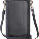 Touchscreen Phone Purse PU Leather Black Crossbody Bags Touch Screen Cell Phone Wallet with Clear Window Credit Card Slots Shoulder Bags for Women Ladies Travel Shopping 7.6x4.9 Inch