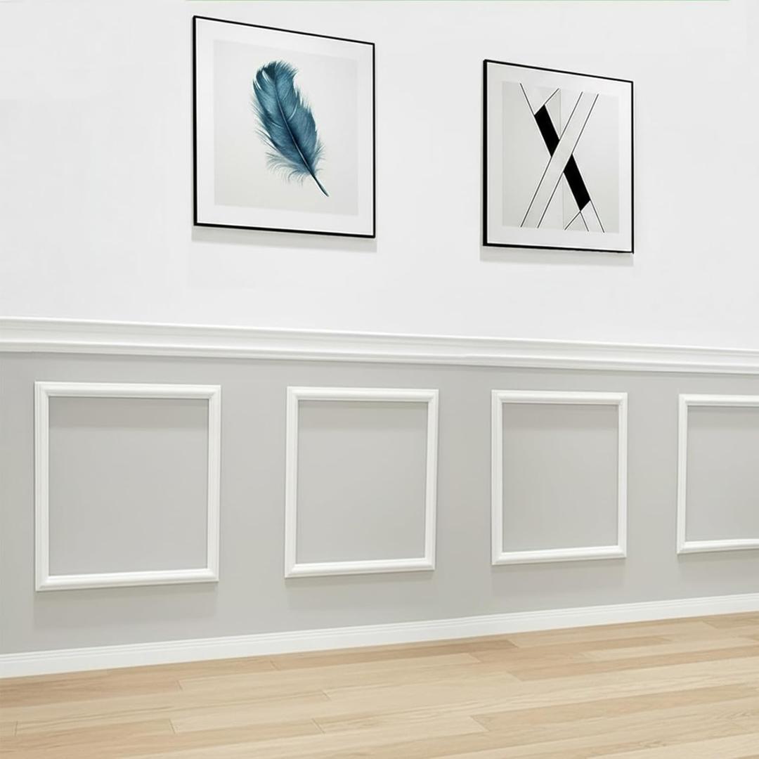 Peel and Stick Wall Molding, 4 Set 24" x 24" Premade Wainscoting Panels, Ready-to-Assemble Wall Panel Kit, Paintable Molding Trim Decor for Living Room Bedroom Hallway Kitchen Island