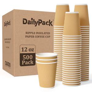 DAILYPACK 500 Pack 12 oz Coffee Cups, Insulated Ripple Wall Hot Coffee Cups for Home, Office, Hotel, Meetings, Parties