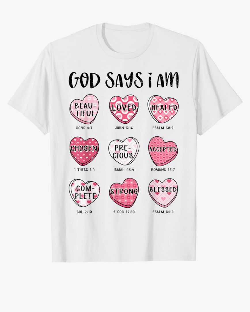 Christian Valentine God Says Bible Verses Hearts For Women T-Shirt ,Size XXL 
