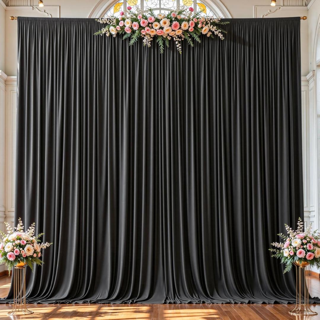 2 Panles Black Backdrop Curtains - Wrinkle Free Fabric Backdrop Curtain for Photoshoot,10ft Wedding Party Photo Backdrop Drapes for Birthday Baby Shower Photography Stage Background Decorations