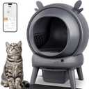 Automatic Self Cleaning Litter Box, Cat Litter Box with APP Control, 65L Globe & Dual Safety Sensors, Robot Litter Box, 1 Roll Garbage Bags and Litter Mat, <35DB, for Multiple Cats, Grey