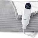 Bedsure GentleSoft Heated Blanket Throw - Soft Ribbed Flannel Electric Blanket, Heating with 6 Time Settings (Up to 10H), 6 Heat Settings & 8Hr Timer Auto Off, Gifts for Grandma (50"x60", Light Grey)