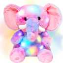 Hopearl LED Plush Elephant Colorful Lighting Up Stuffed Animal Elephish Floppy Night Lights Glow in The Dark Birthday Festival for Kids Toddler Girls, Rainbow, 11''