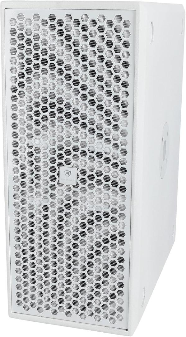 Rockville TITAN SLIM D8 White Powered Subwoofer, Dual 8" Woofers, 400W RMS/1600W Peak, 122dB SPL, Stackable, Vertical/Horizontal Mount, Bass Boost, XLR/RCA Inputs, Compact Plywood, Ideal for DJ/Live