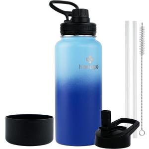 32 oz Powder Coated Double Wall Vacuum Insulated Sports Water Bottle, 18/8 Stainless Steel Wide Mouth Thermal Flask with Straw Lid & Spout Lid, Leak Proof, BPA Free (Blue Navy 32 oz)