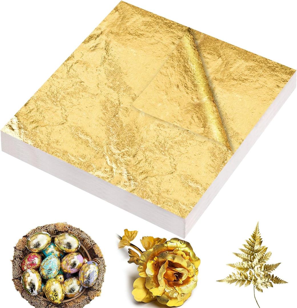 400 Pcs Gold Leaf Sheets for Art & DIY Projects, Gold Foil Sheets, Gold Flakes for Resin, Gilding Crafting, Nails, Furniture, Home Decor - 5.5" 