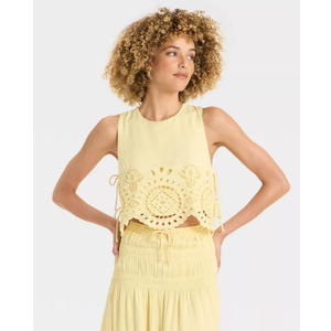 Future Collective Side Tie Going Out Tops for Women Y2k Sleeveless Round Neck Lace Tank Flower Cropped Vest Summer Eyelet Shirt Top L