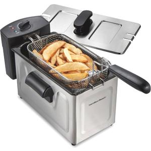 Hamilton Beach Family Style Electric Deep Fryer, Includes Frying Basket with Hooks, 1500 Watts, Easy Detach Magnetic Cord, 3 Liter / 12 Cup Oil Capacity, Stainless Steel (35220G)