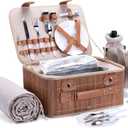 Picnic Basket Set for 2 with Waterproof Blanket Insulated Pouch Hamper with Cutlery for Two Persons, Family,Couple,Camping,Outdoor,Wedding Gift, Birthday