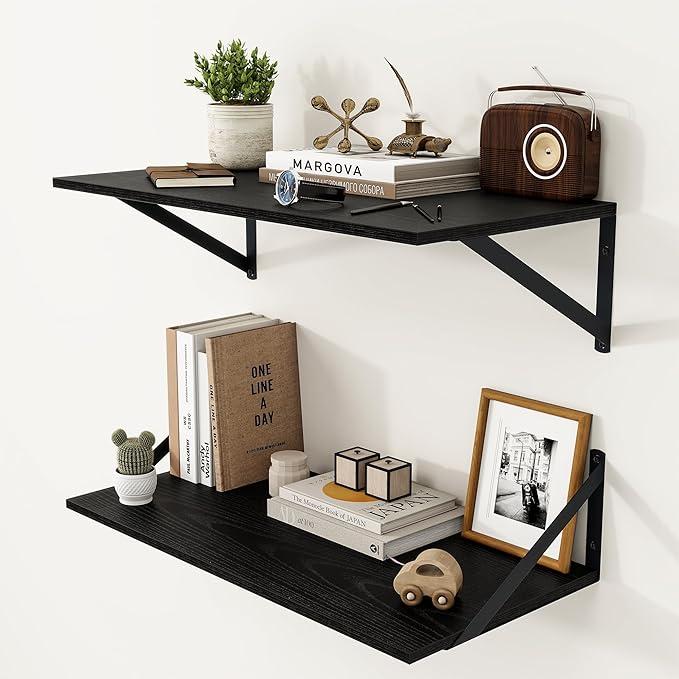 Heimlove Deep Wide Floating Shelves Black 24 Inch