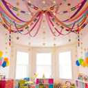 Frienda 300 Sheets Colorful Paper Chains Strips and 492 ft Crepe Paper Streamers, 52.8ft Gold Star Garlands Backdrop for Wedding Birthday Party Decorations DIY Crafts (Rainbow, Colorful)