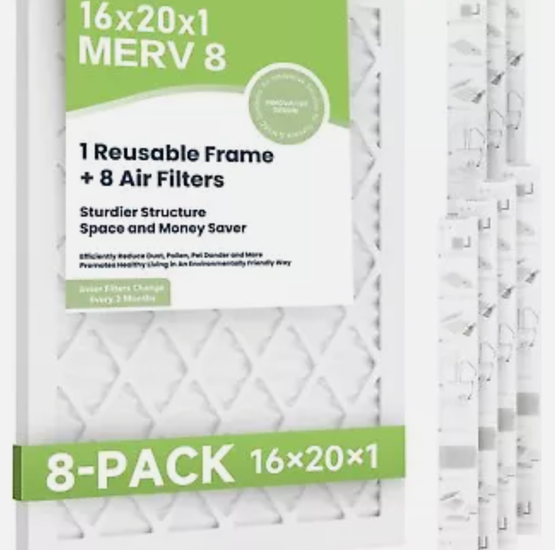 Air Filters 16x20x1” 8-pack With Reusable Frame Merv 8 Mpr 700 Filters