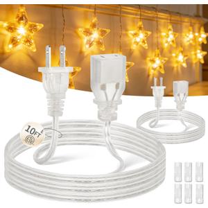 2 Pack Clear Extension Cord 10 FT, Invisible Extension Cords Indoor Thin 2 Prong Male to Female, UL-Certified Power Cable for String/Fairy Lights & Small Appliances, 2x18 AWG 125V 7A