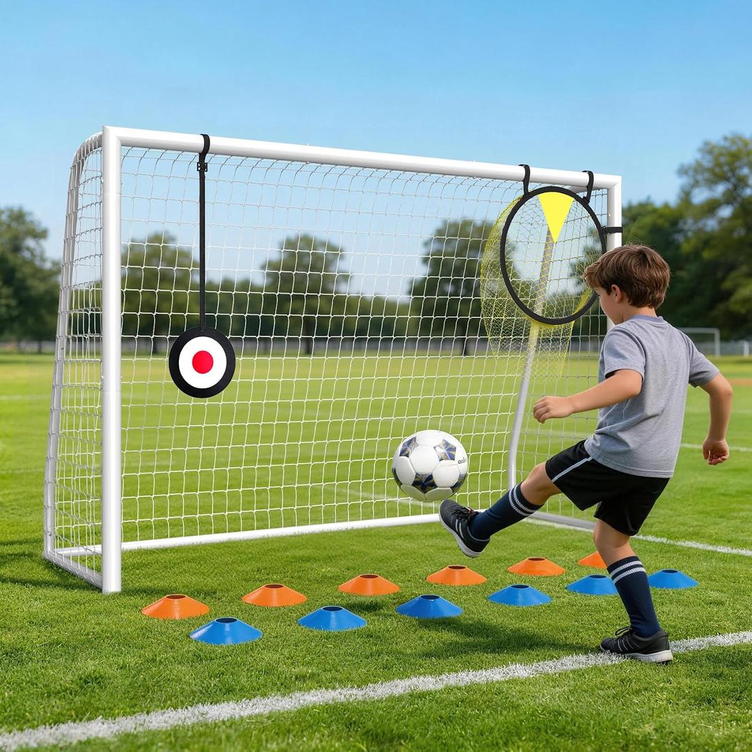 Suteck Soccer Goal for Backyard, Heavy Duty Metal Frame, Training Set | Welded Corner Joints, 1mm Thick Galvanized Steel Tubes, Target Net, Shooting Target & 12 Training Cones, Easy Assembly 6x4ft