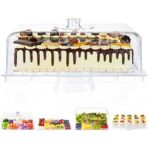 Cake Stand with Lid-Extra Large 17" Rectangular Cake Holder,8-in-1 Multi-Functional Dessert Table Display Set & Charcuterie Board,Acrylic Cake Plate Dome Cover for Weddings/Cheese/Veggie/Chips & Dip
