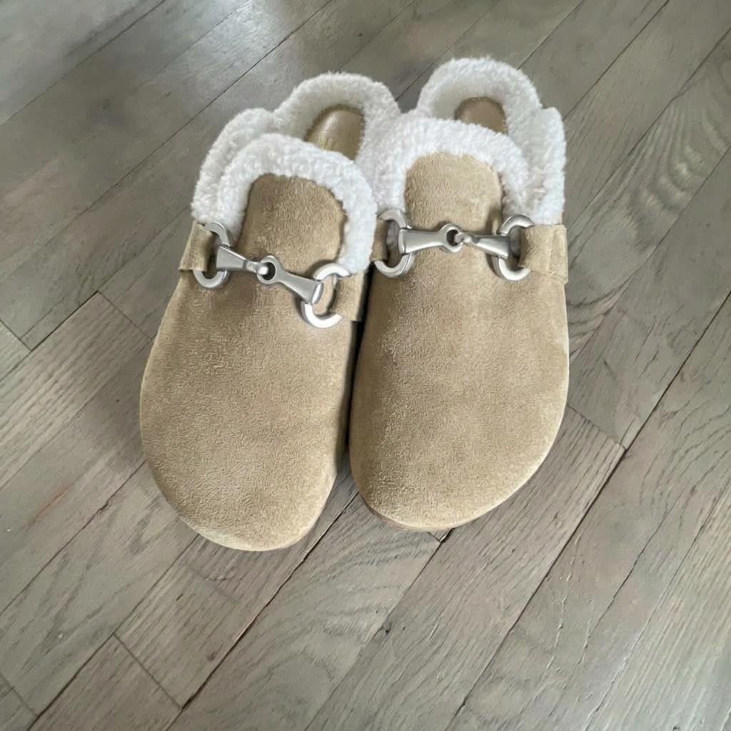 SM New York Brianna Brown Suede Faux Shearling Lined Bit Clogs Mens 9