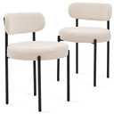 Set of 2 White Boucle Dining Chairs - Curved Back &amp; Black Metal Legs, Mid-Century Modern Kitchen Seating. 19.69" Seat, Comfortable Sponge Fill.