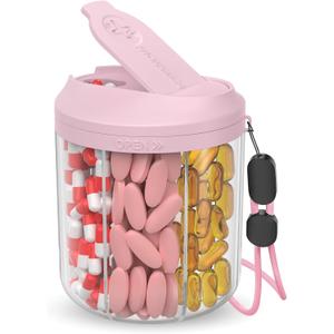 Pill Dispenser with 7 Large Compartments, Pill Bottle Organizer for Travel, Supplement Organizer with Anti-Mixing Design, BPA-Free Pill Container with 20 Pcs Labels, Pink