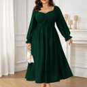SCOMCHIC Women's Plus Size Wedding Guest Cocktail Dresses Fall Sweetheart Neckline Long Sleeve A Line Formal Maxi Dress (Green, XXXL)