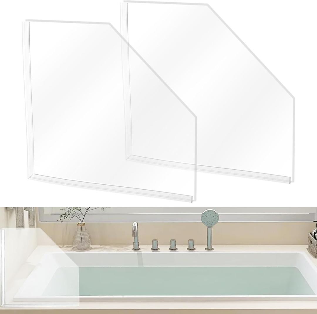2 PCS Shower Corner Water Guard 10" x 10" Self Adhesive Splash Guard for Bathtub Acrylic Bathtub Splash Guard to Keep Water in Shower