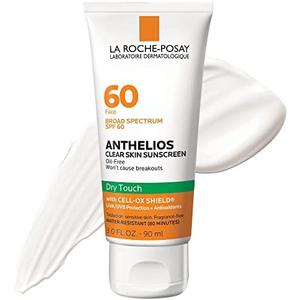 La Roche-Posay Anthelios Clear Skin Sunscreen Dry Touch SPF 60, Oil Free Sunscreen For Face, Oil Absorbing, Broad Spectrum SPF + Antioxidants, Non-Greasy, Oxybenzone Free, Travel Size