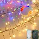 Dual Color Cluster Fairy Lights Battery Operated, 10Ft 200 LED Dark Green Copper Wire Fairy String Light with Remote Timer Christmas Lights for Bedroom Xmas Tree Garland Decor