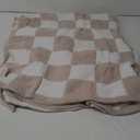 Snuggle Sac Checkered Throw Blanket Faux Fur Microfiber Blankets for Couch,Cozy Soft Warm Blanket for Sofa Bedroom Living Room,Beige Checker,50x60 inches